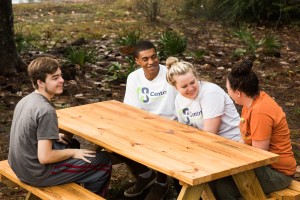 image of students talking outside